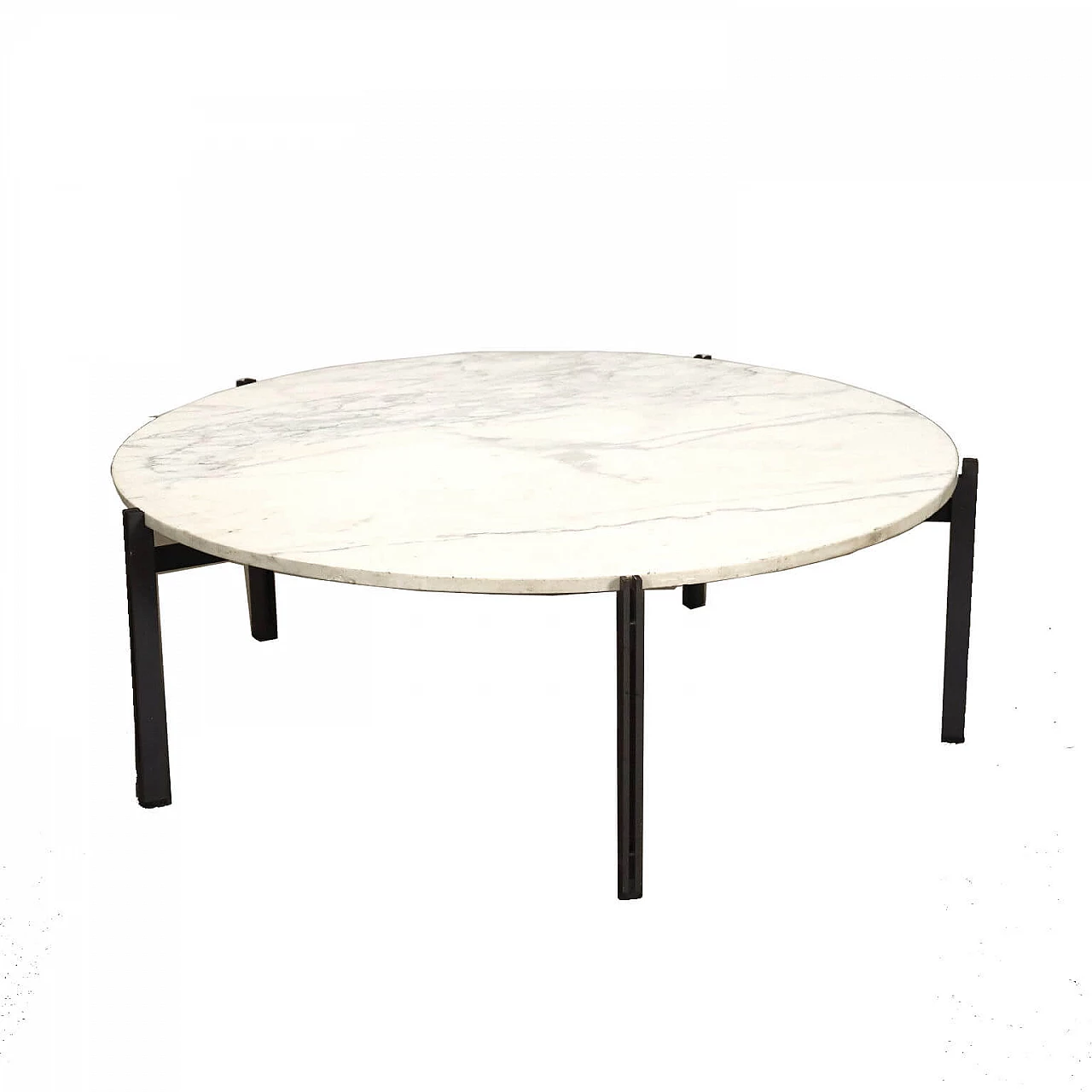 Tavolino rotondo in marmo bianco e metallo, anni '60 1