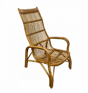 High back rattan armchair, 1960s
