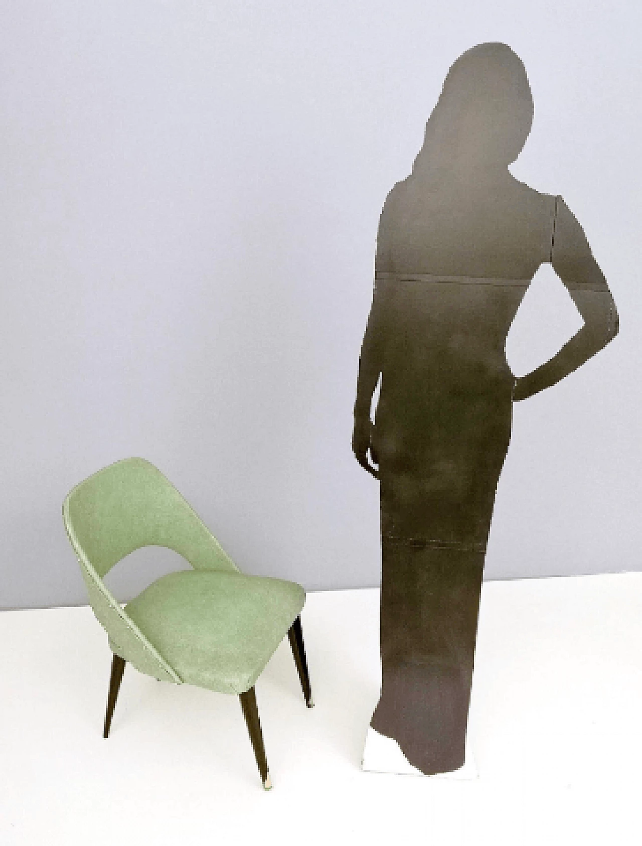 Pair of ebonized wood and green skai chairs, 1950s 2