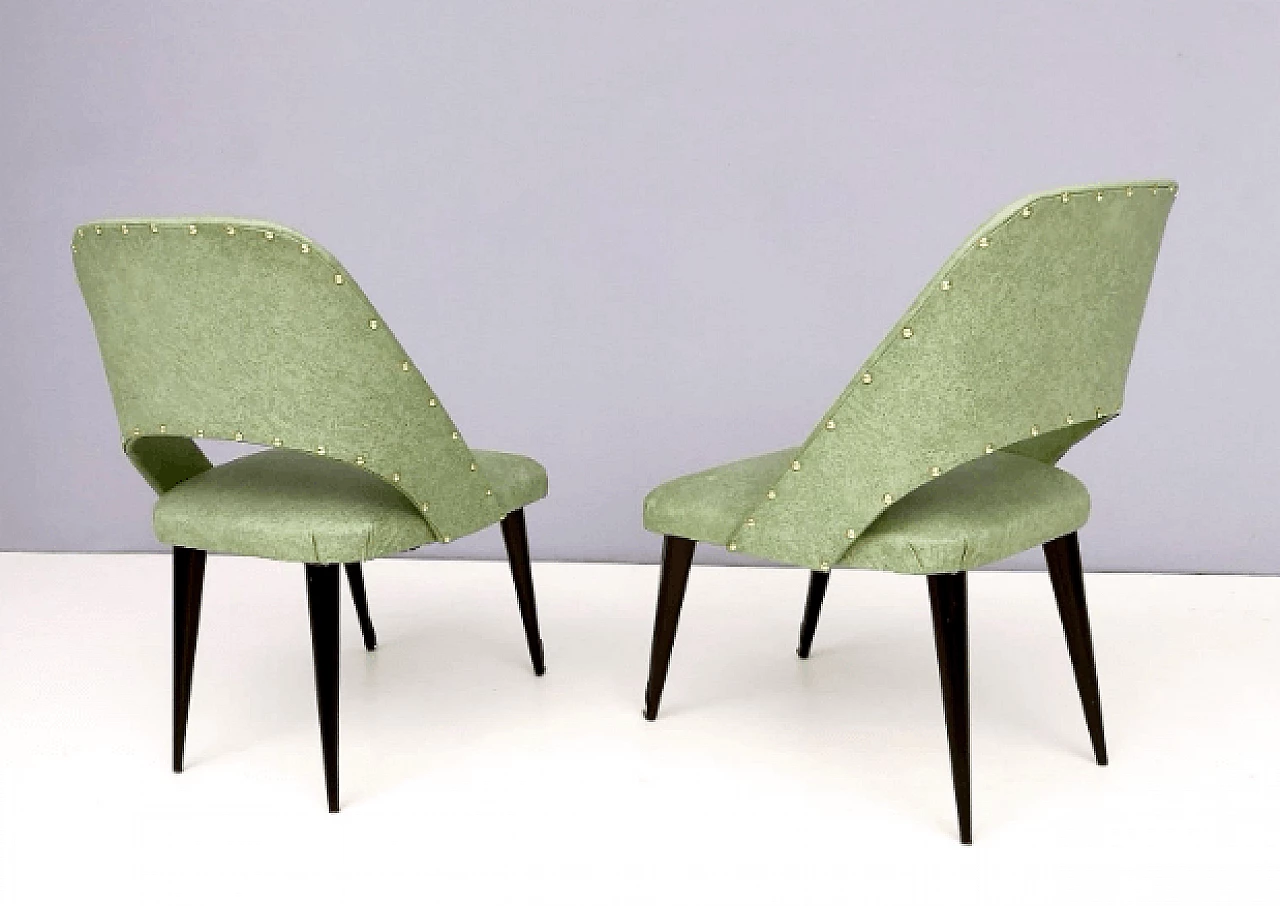 Pair of ebonized wood and green skai chairs, 1950s 5