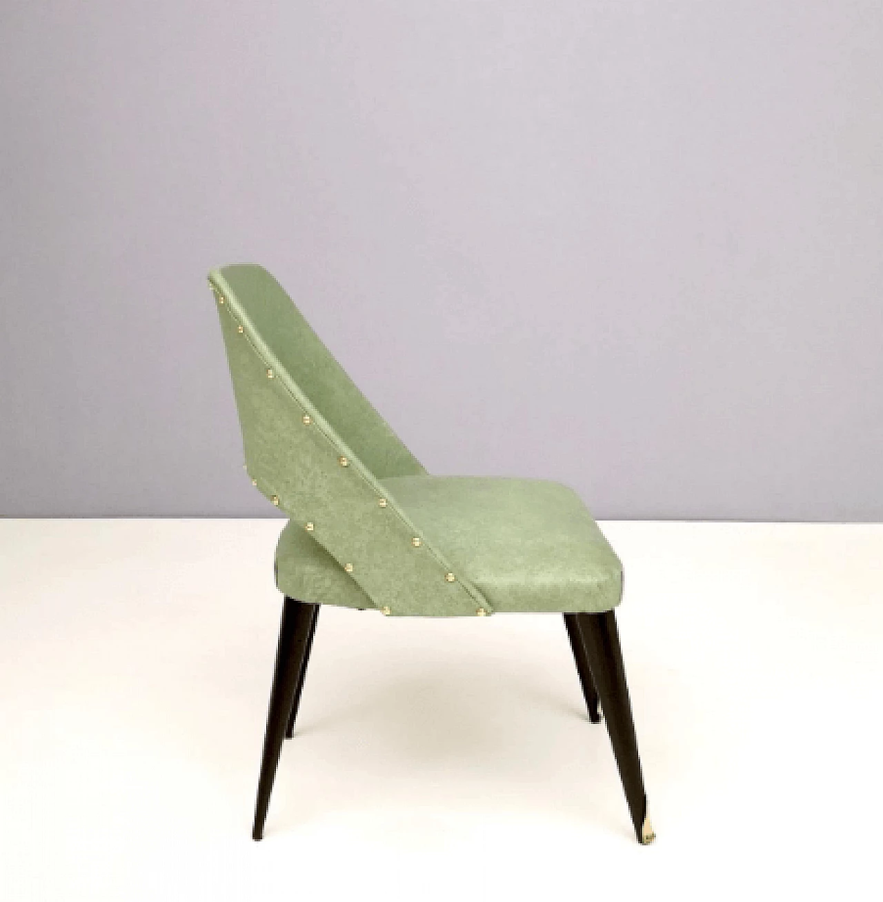 Pair of ebonized wood and green skai chairs, 1950s 8