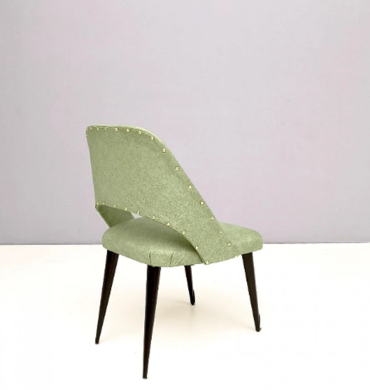 Pair of ebonized wood and green skai chairs, 1950s 9