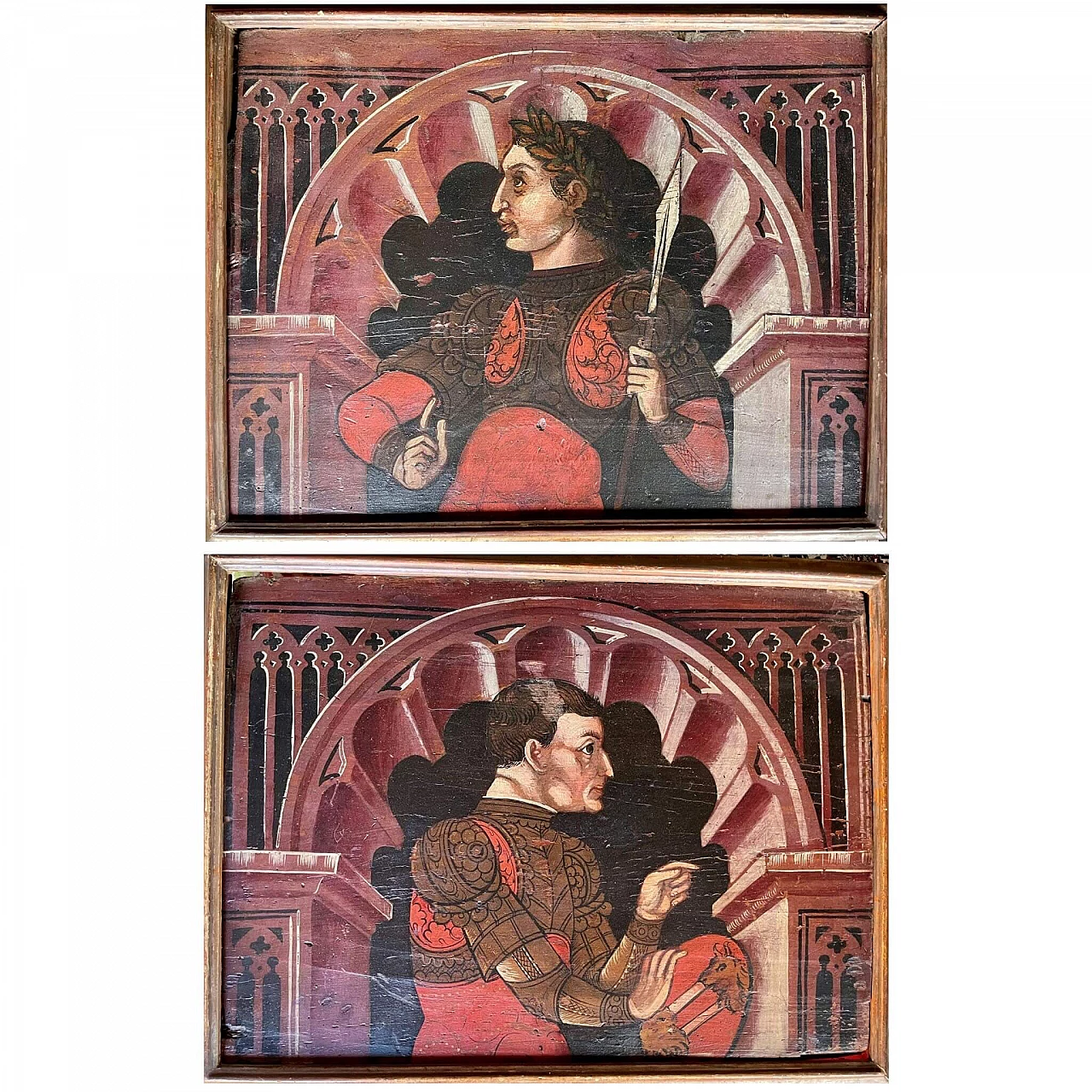 Pair of paintings of warriors, tempera on panel, early 17th century 15