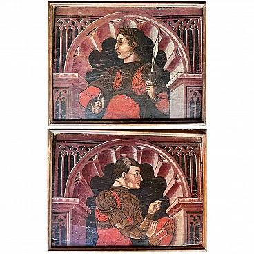 Coppia di dipinti di guerrieri, tempera su tavola, inizio '600