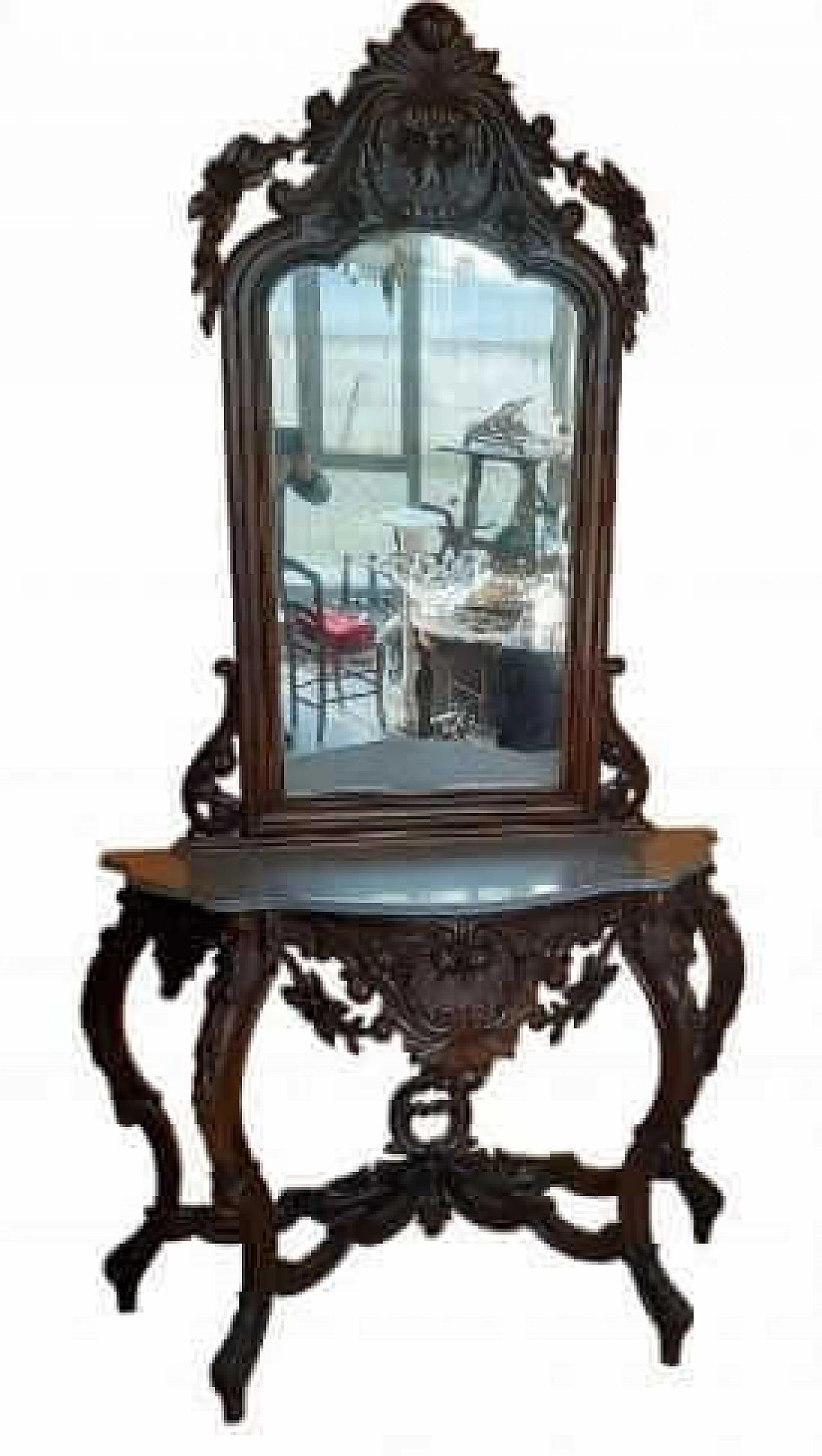 Walnut console with mirror and marble top, late 19th century 7