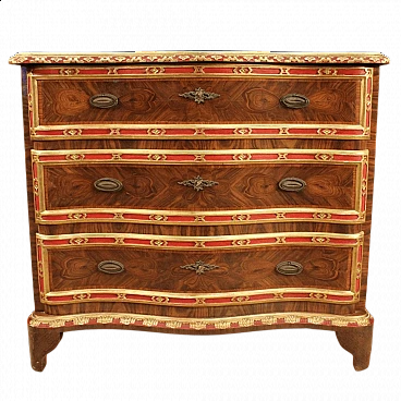 Genoese inlaid, lacquered and gilded wood dresser