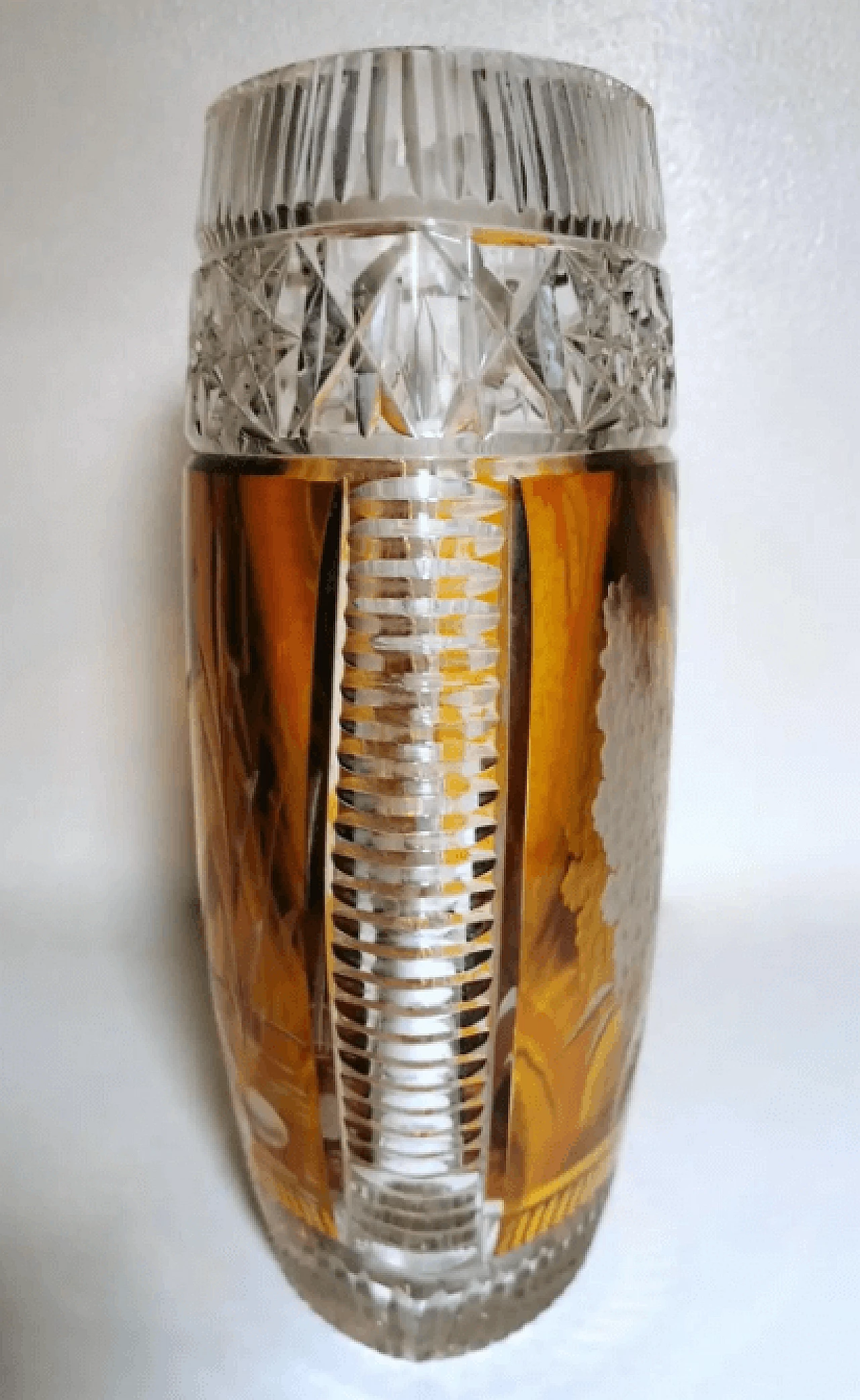 Vaso di cristallo francese, colorato e con fondo in pietra, anni '50 4
