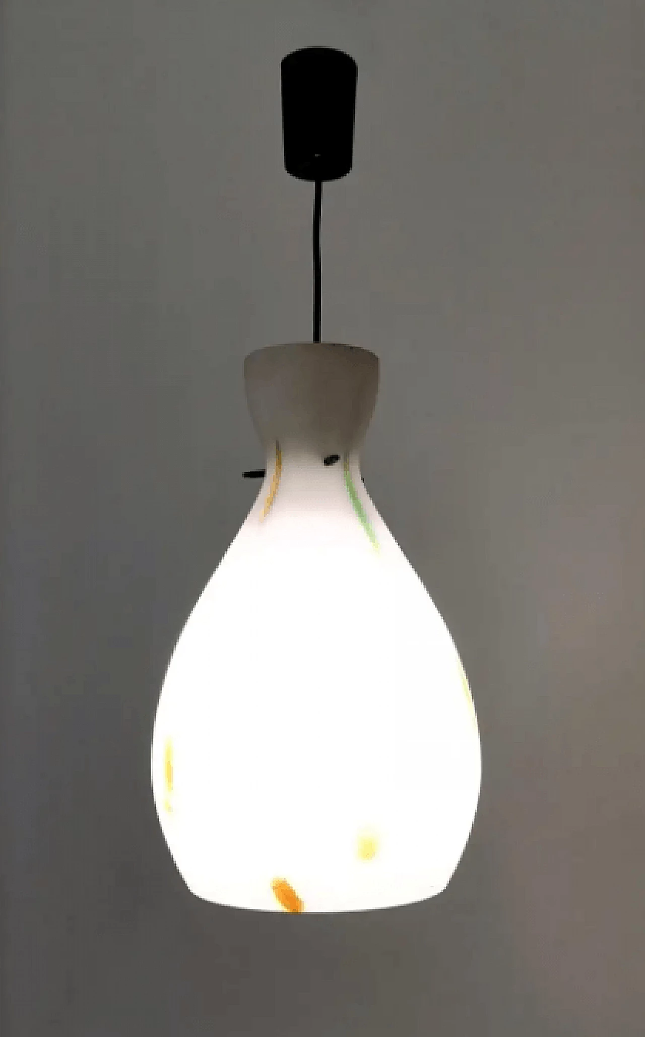 Stained and blown glass chandelier with orange murrine, 1950s 2