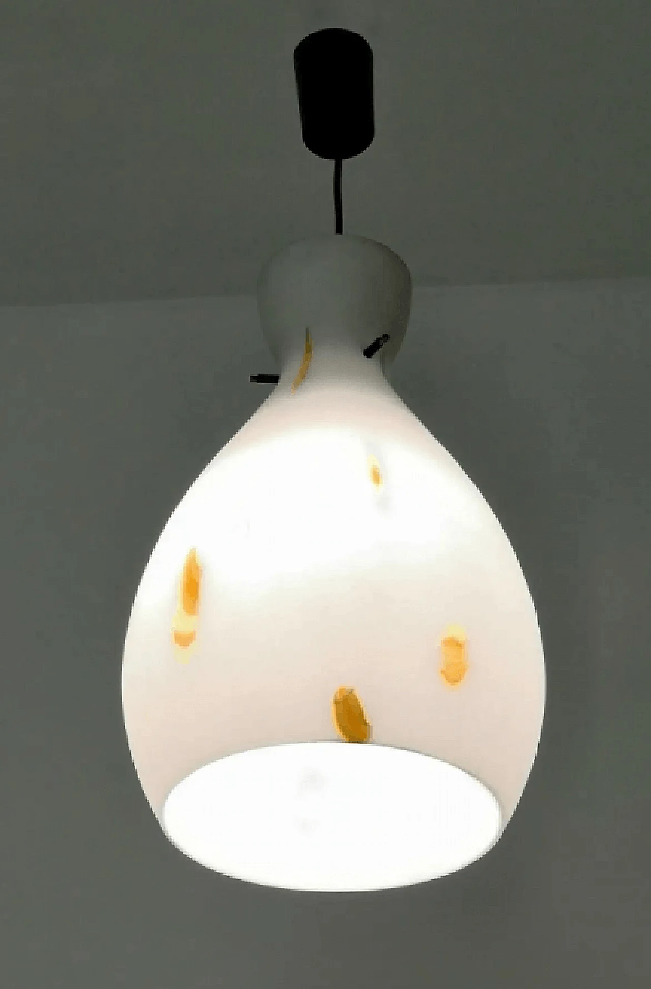 Stained and blown glass chandelier with orange murrine, 1950s 3