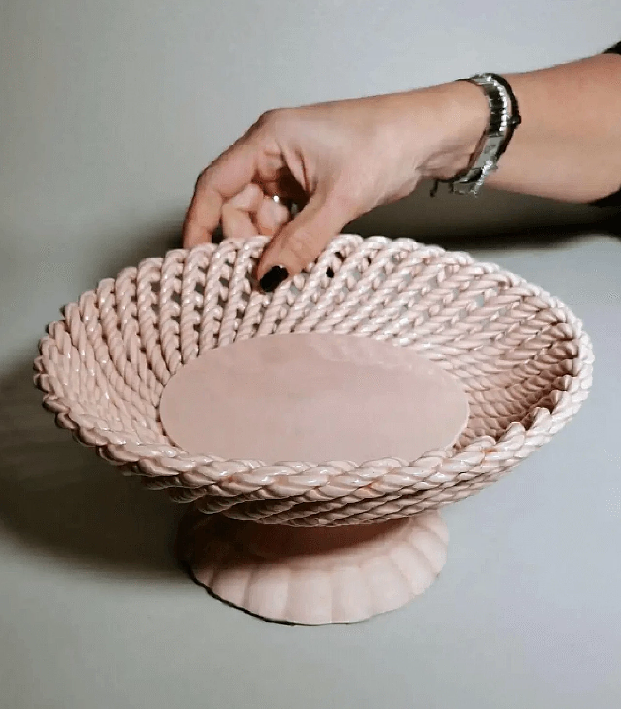 French pink enamelled terracotta centrepiece, 1950s 10