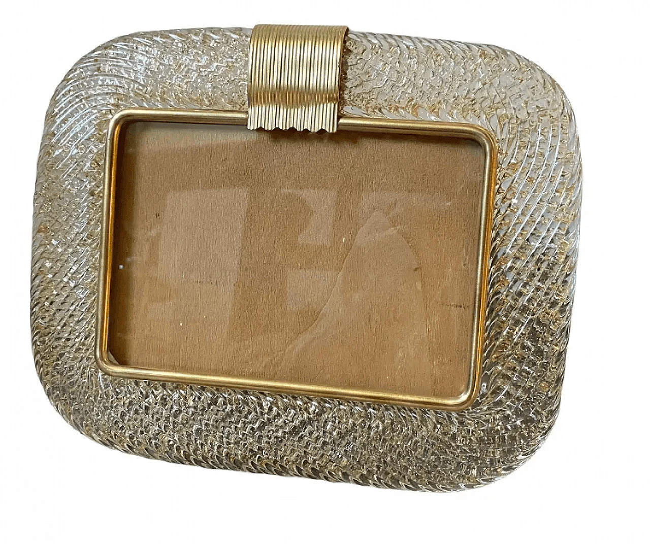 Cornice da tavolo in vetro di Murano e ottone nello stile di Barovier, anni '80 1