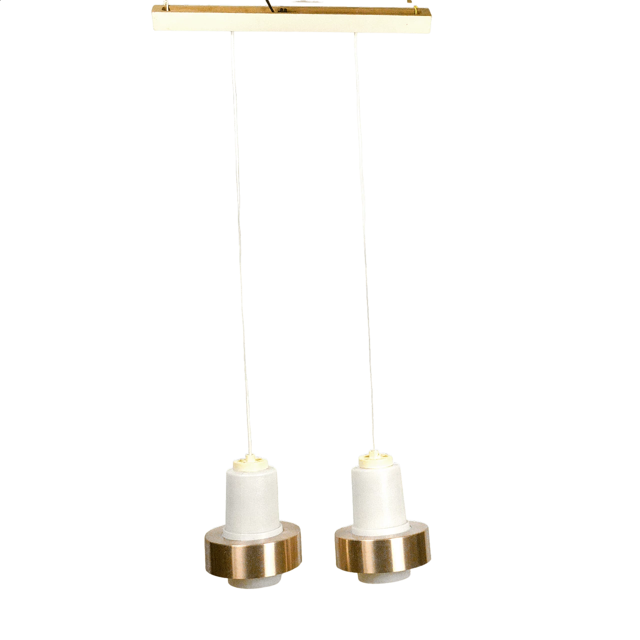 Glass, copper and wood chandelier by VEB Narva Leuchtenbau, 1970s 12