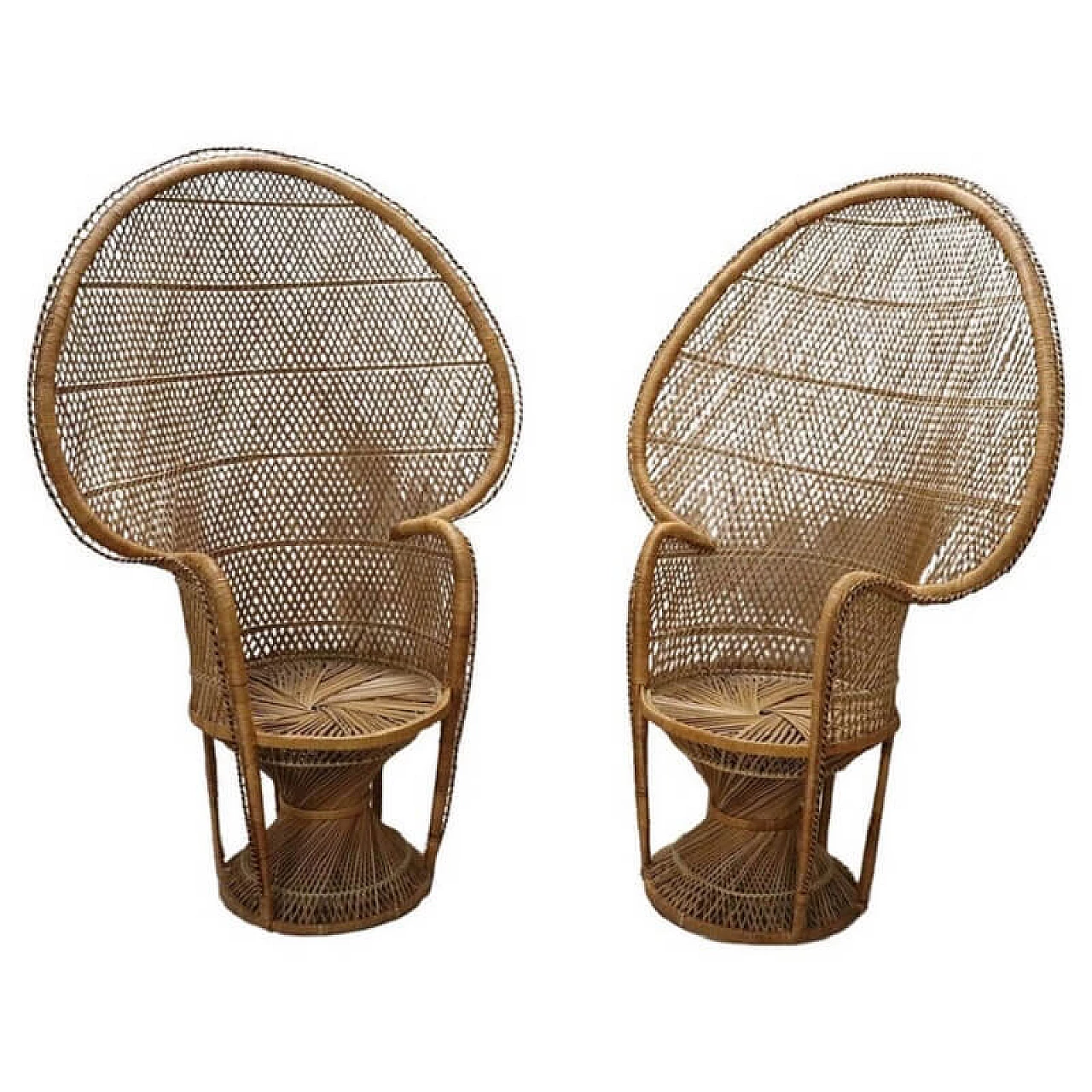 Pair of Emanuelle Peacock wicker and bamboo armchairs, 1970s 1