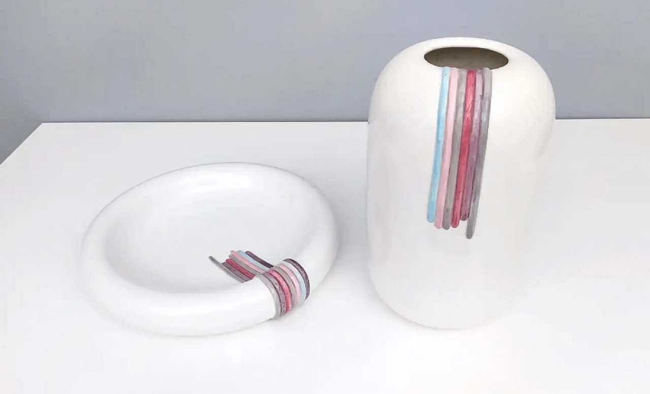 Round ceramic ashtray by Ambrogio Pozzi with hand-painted details, 1980s 3