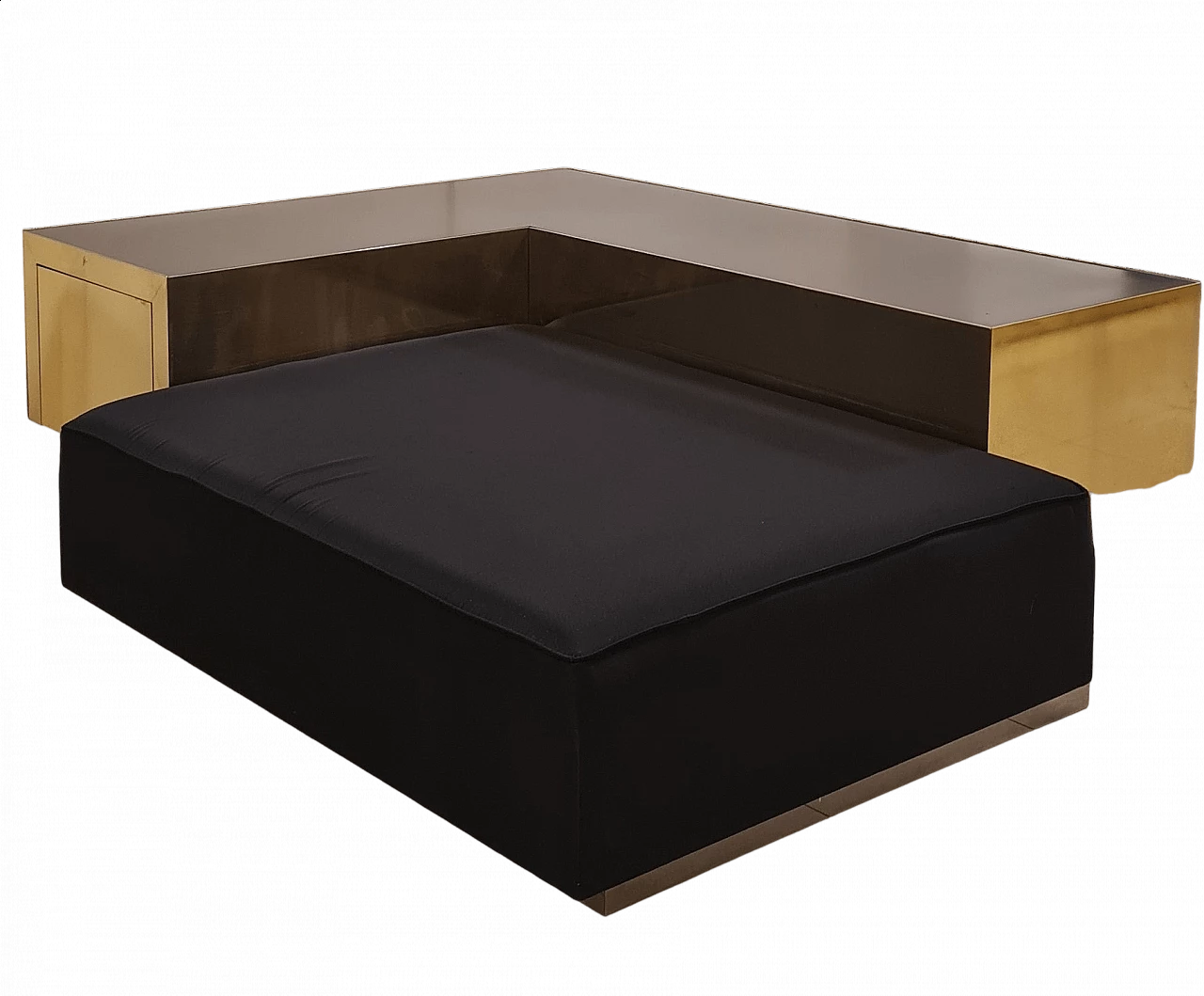 Brass, steel, wood and silk satin sofa, 1980s 15