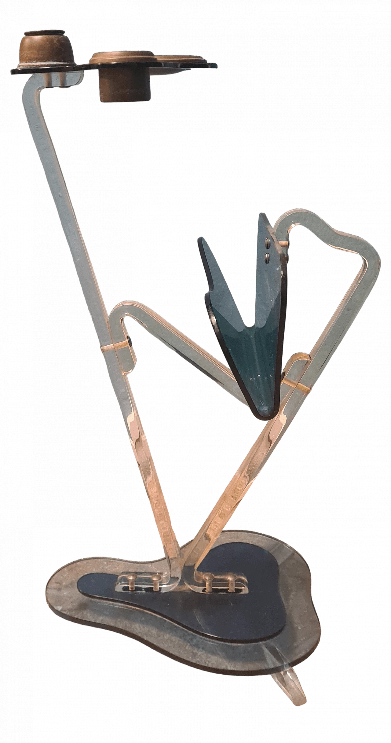 Plexiglass magazine rack with metal ashtray by Ambrosio, 1980s 10