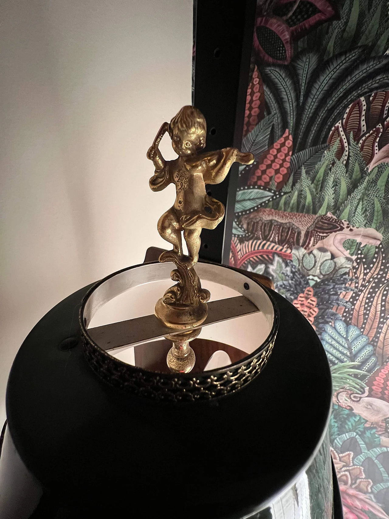 Lampada da tavolo in metallo smaltato verde e ottone, inizio '900 7