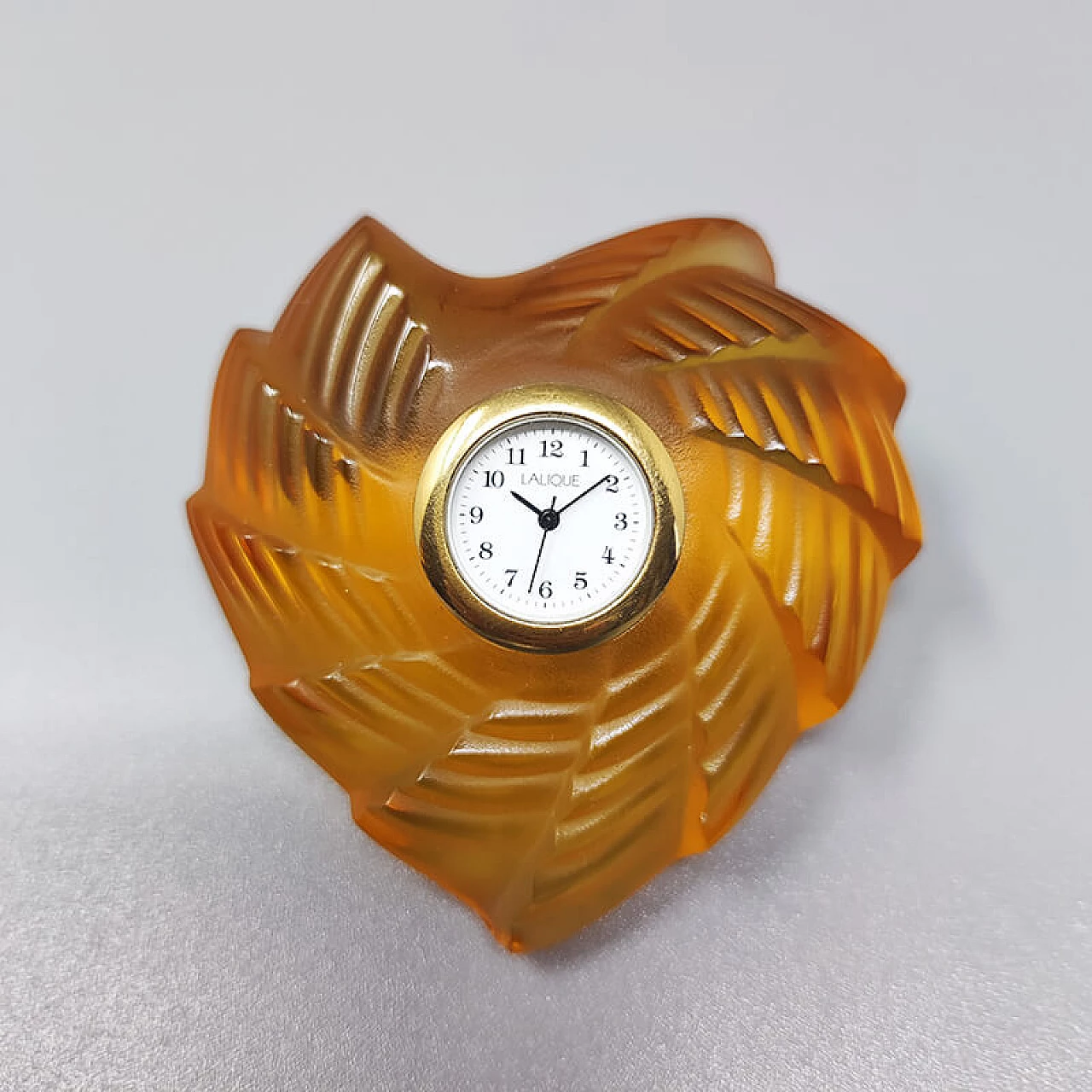 Amber-colored crystal clock by Lalique, 1990s 1