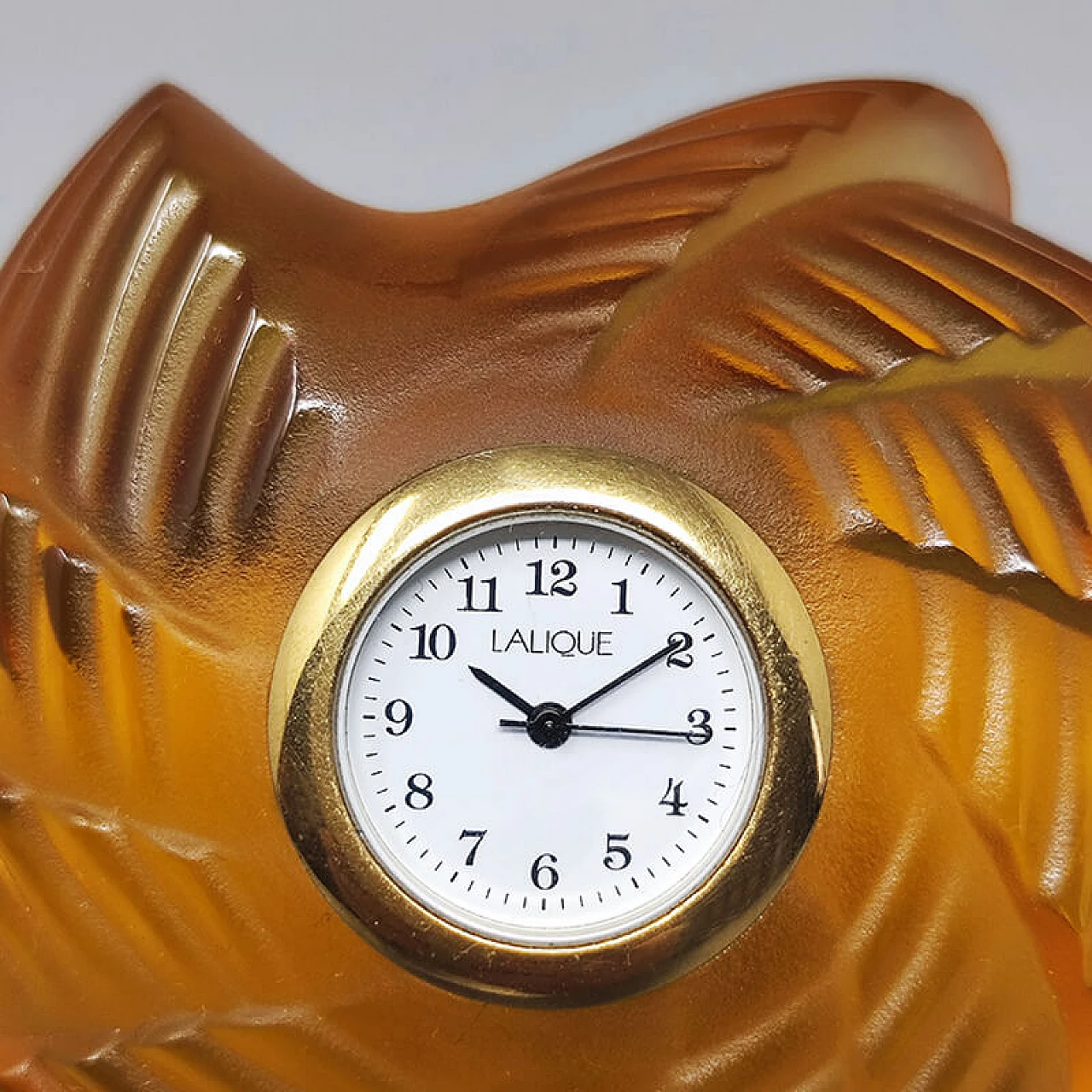 Amber-colored crystal clock by Lalique, 1990s 2