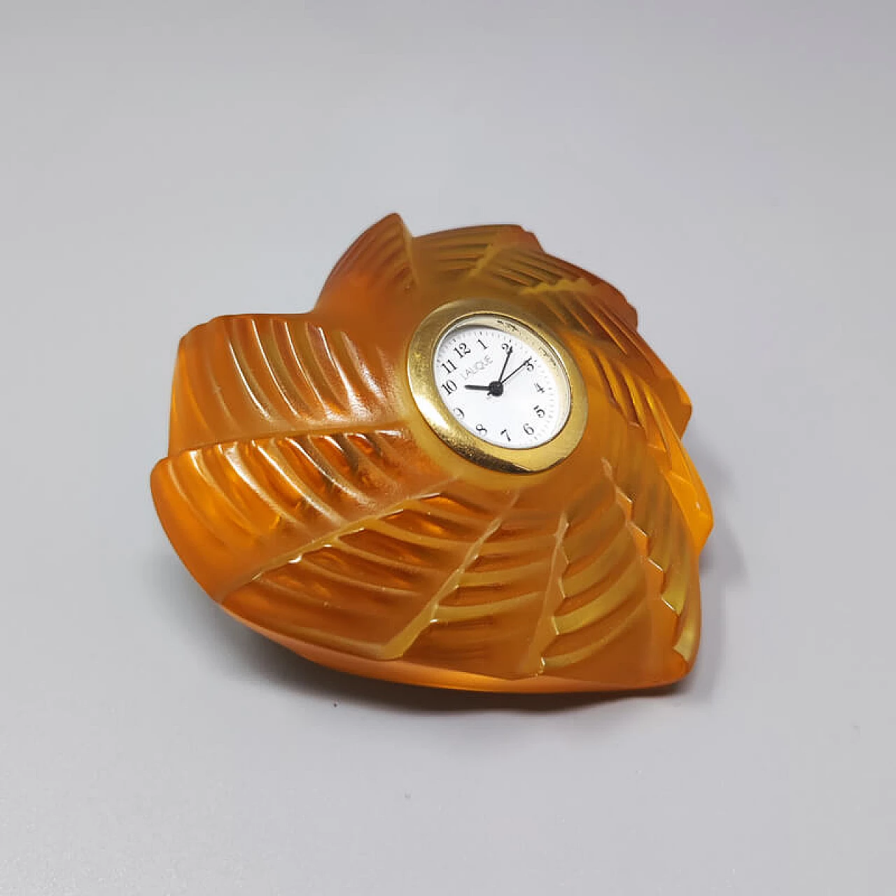 Amber-colored crystal clock by Lalique, 1990s 3