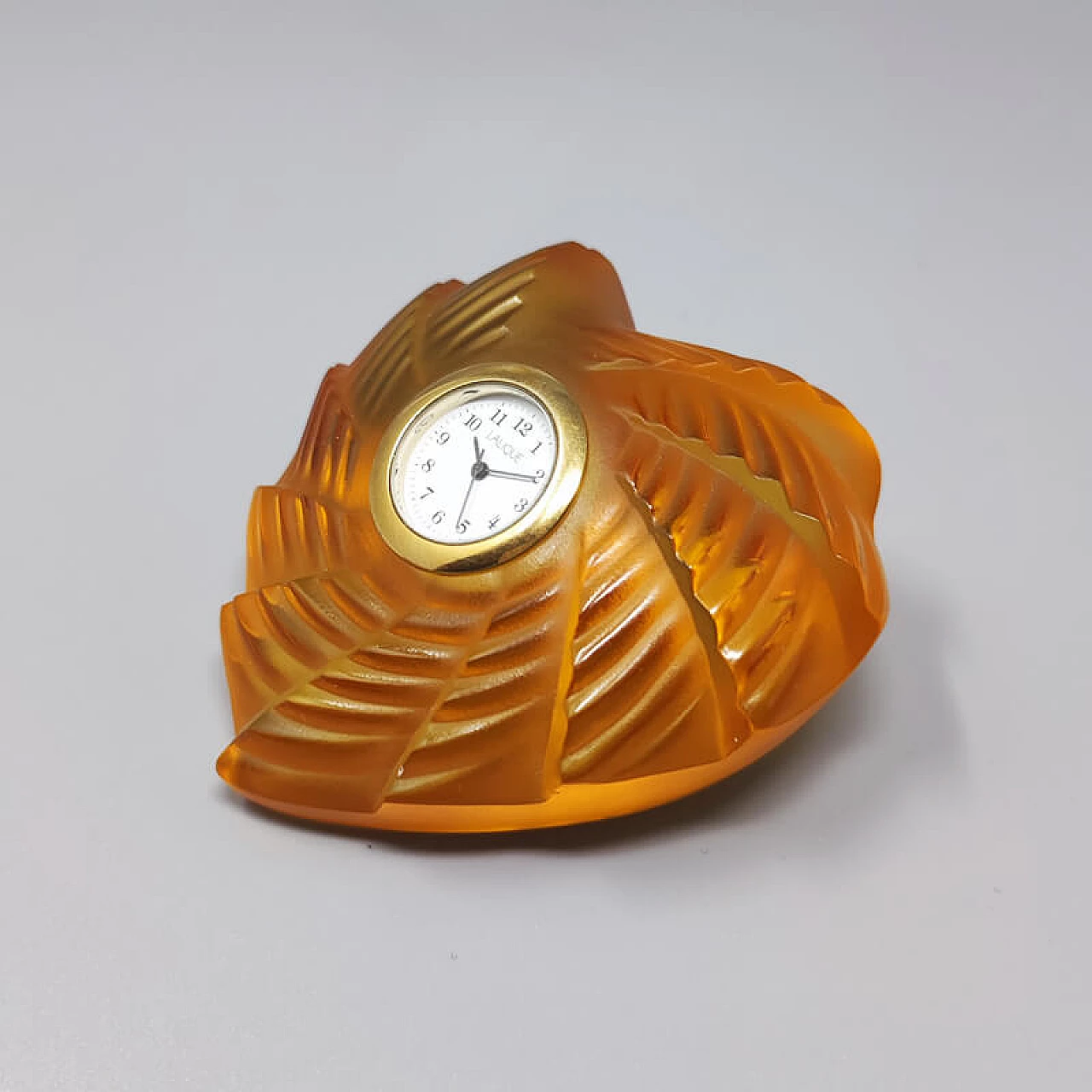 Amber-colored crystal clock by Lalique, 1990s 4