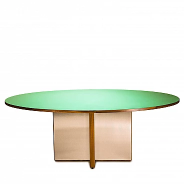 Oval wood and glass table by Artisan