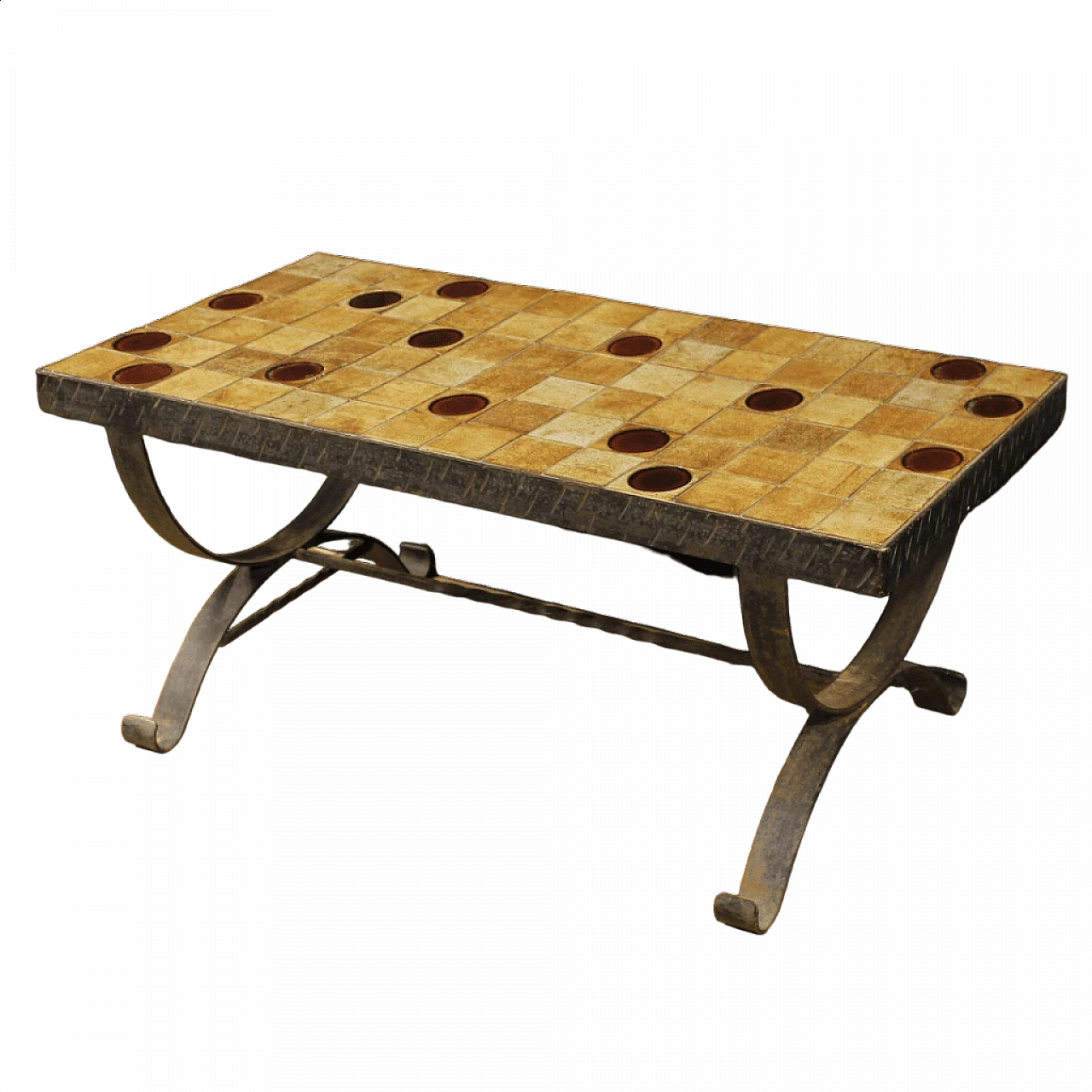 Tavolino in metallo con piano in vetro e ceramica 13