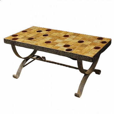 Metal table with glass and ceramic top