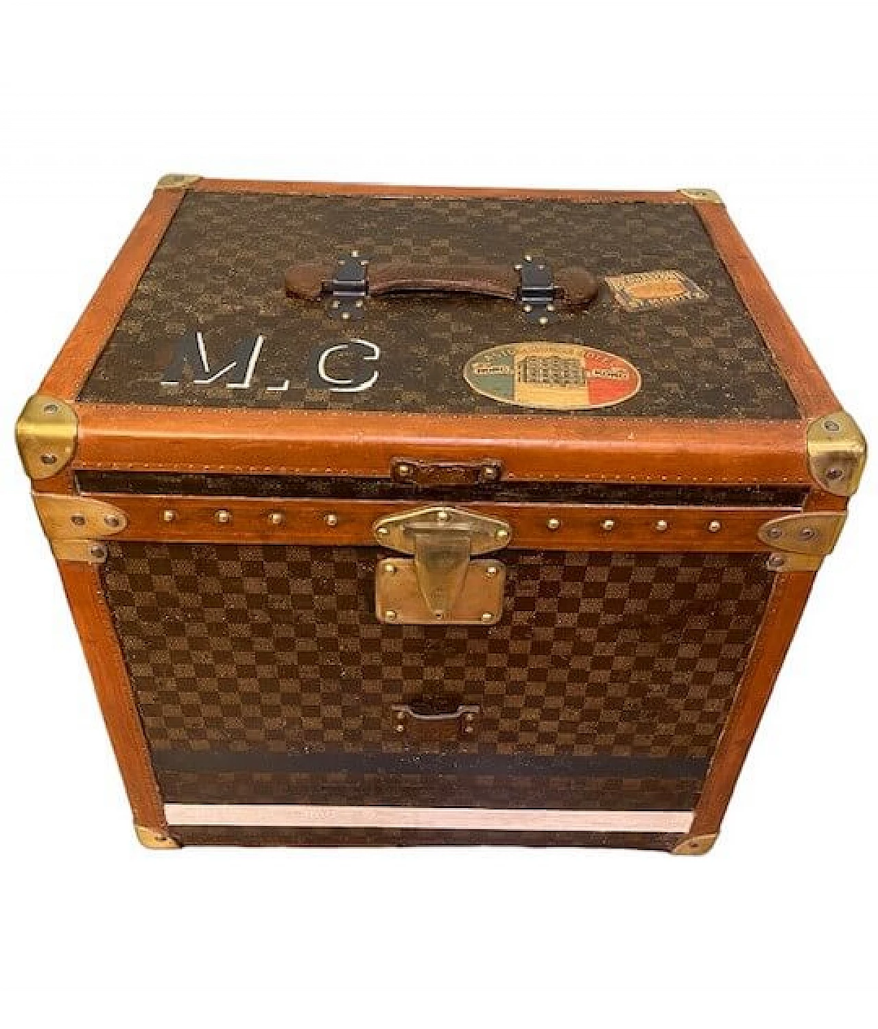 Canvas, leather and brass travel trunk by Moynat, early 20th century 15