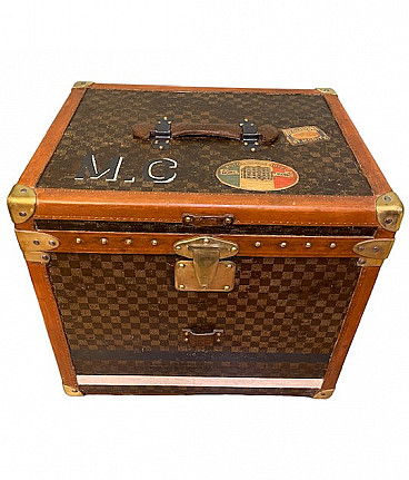Canvas, leather and brass travel trunk by Moynat, early 20th century