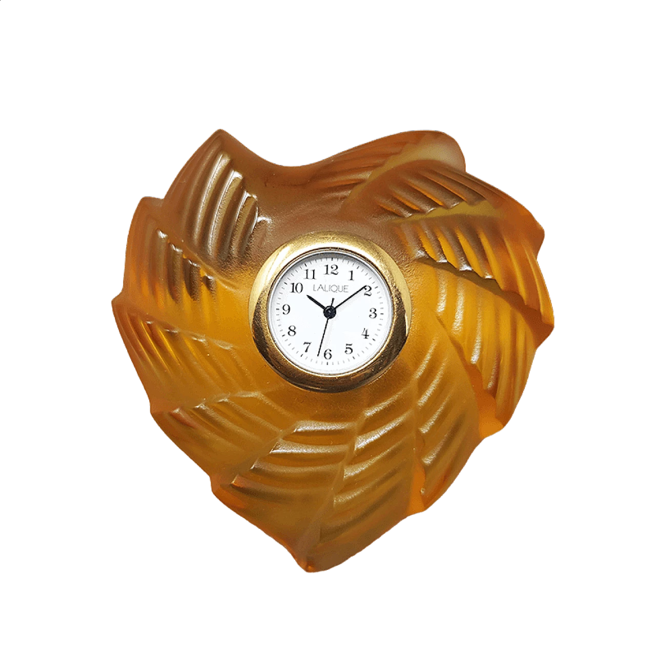 Amber-colored crystal clock by Lalique, 1990s 8