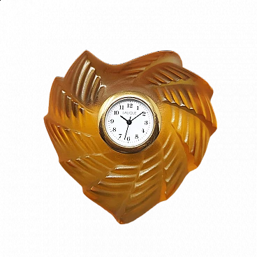 Amber-colored crystal clock by Lalique, 1990s