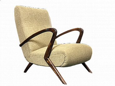 Beech and beige fabric armchair by Paolo Buffa, 1940s