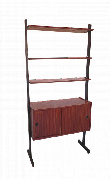 Teak and metal bookcase with cabinet, 1960s