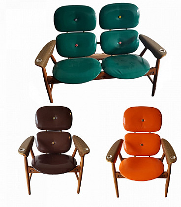 Pair of armchairs and sofa by Marco Zanuso for Poltronova, 1970s