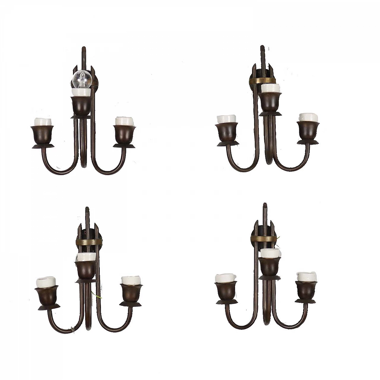 4 Burnished brass wall lamps, 1950s 1