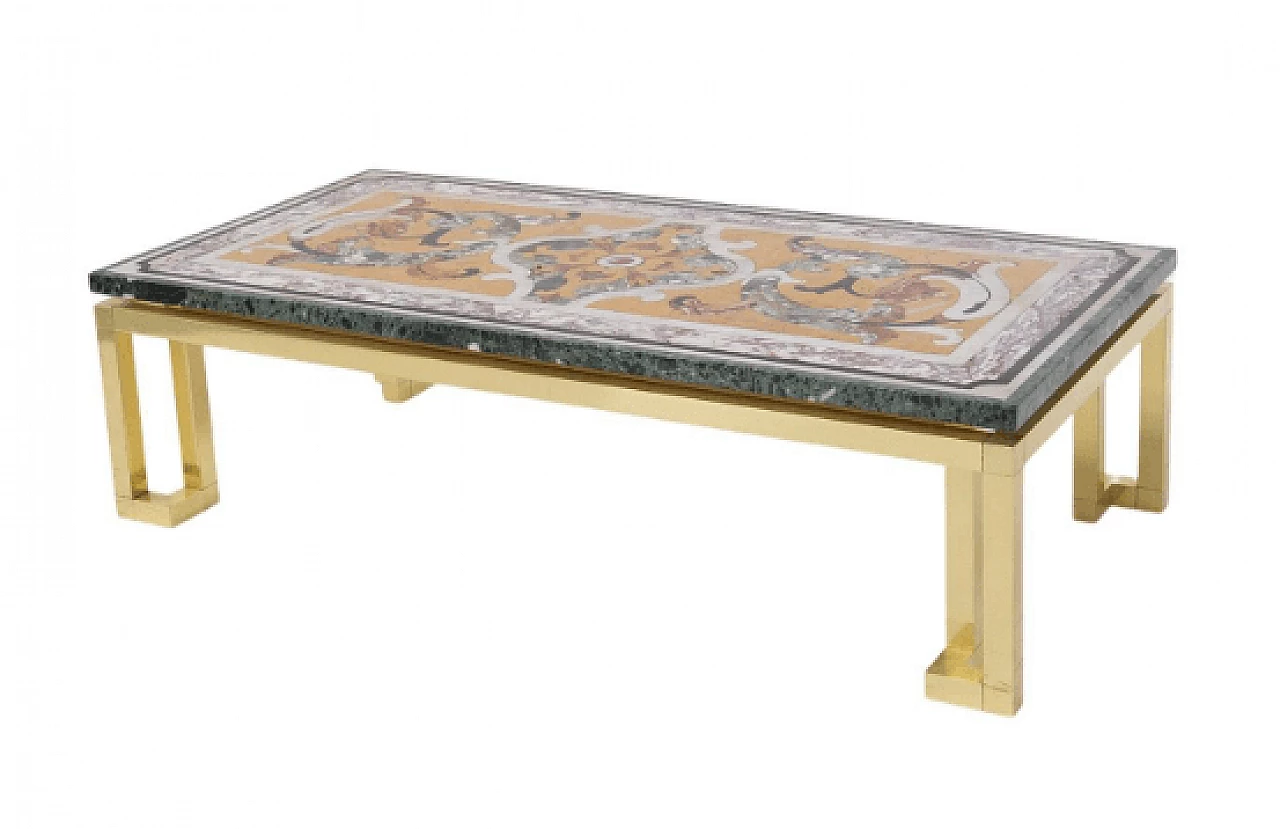 Tavolino in ottone e marmo policromo, anni '50 1