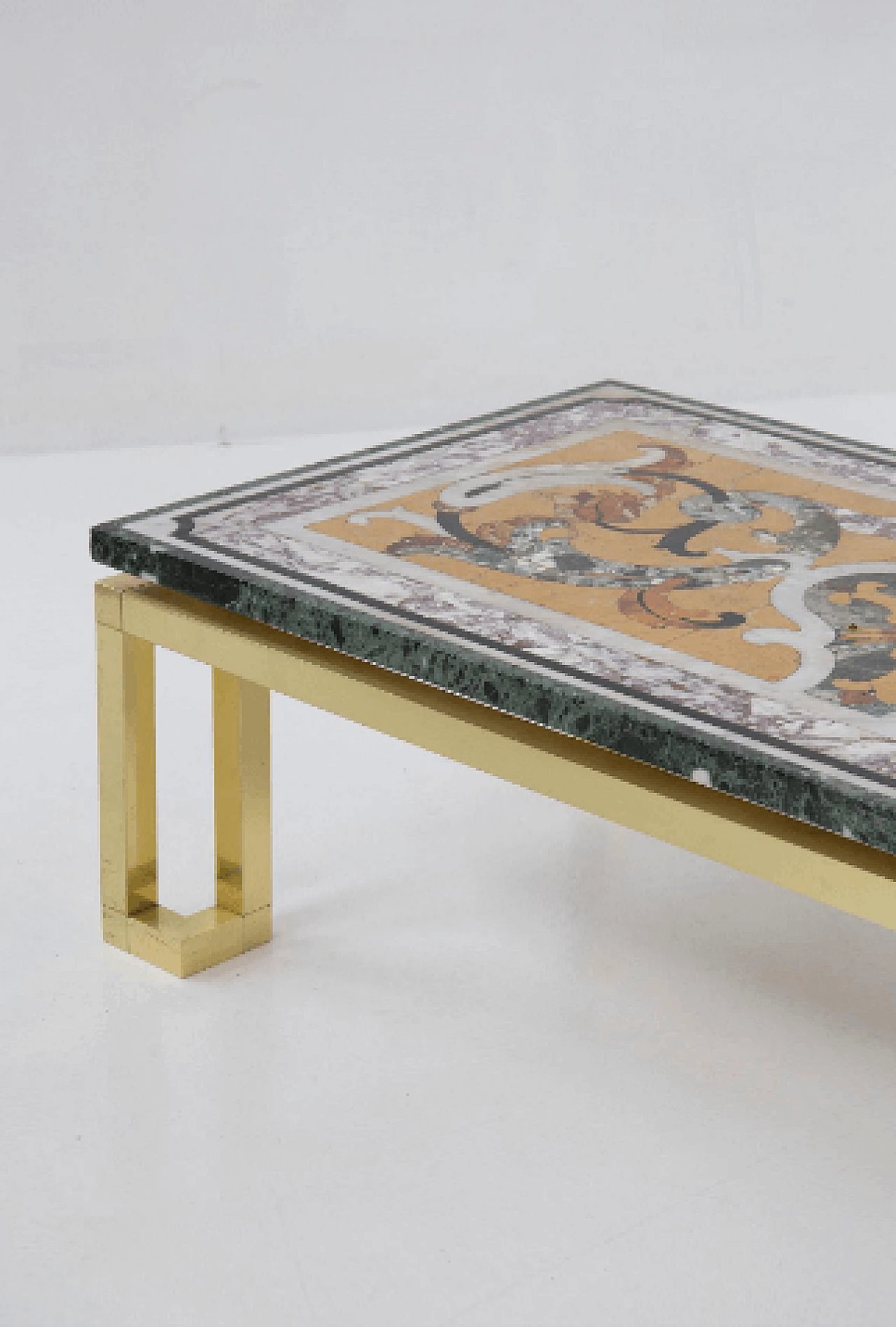 Tavolino in ottone e marmo policromo, anni '50 2