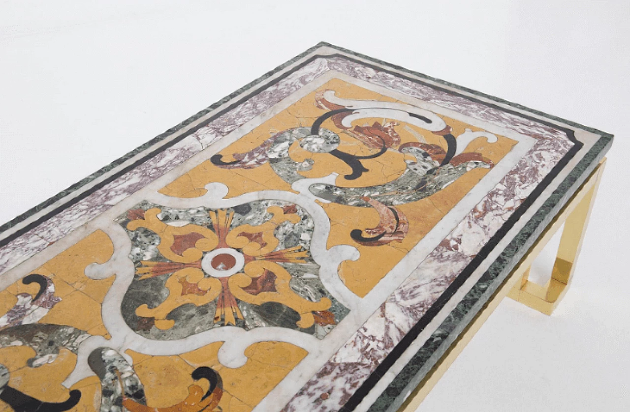 Tavolino in ottone e marmo policromo, anni '50 3