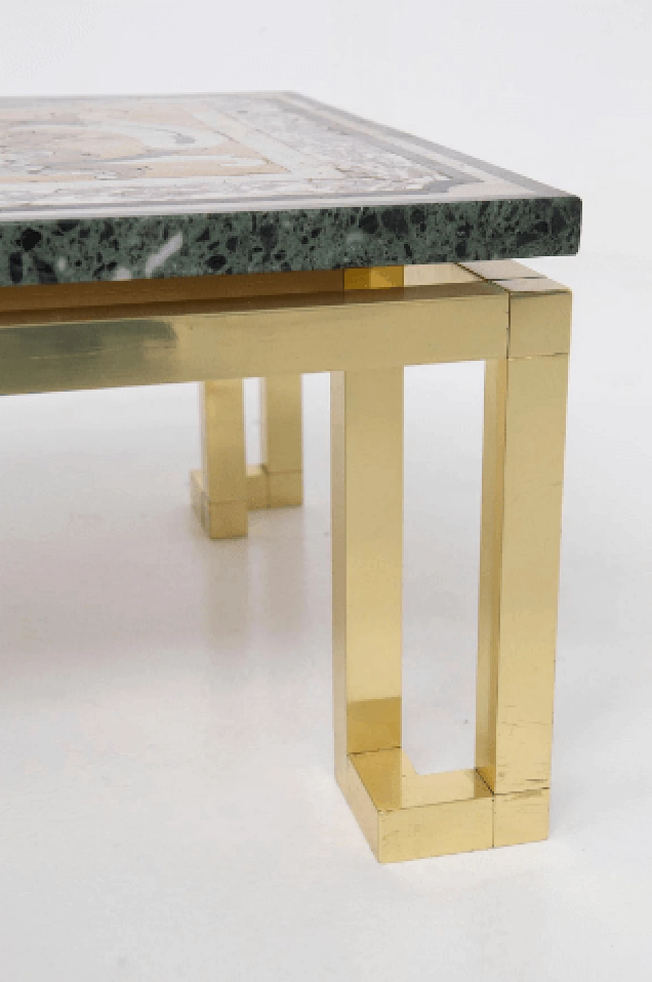 Tavolino in ottone e marmo policromo, anni '50 6