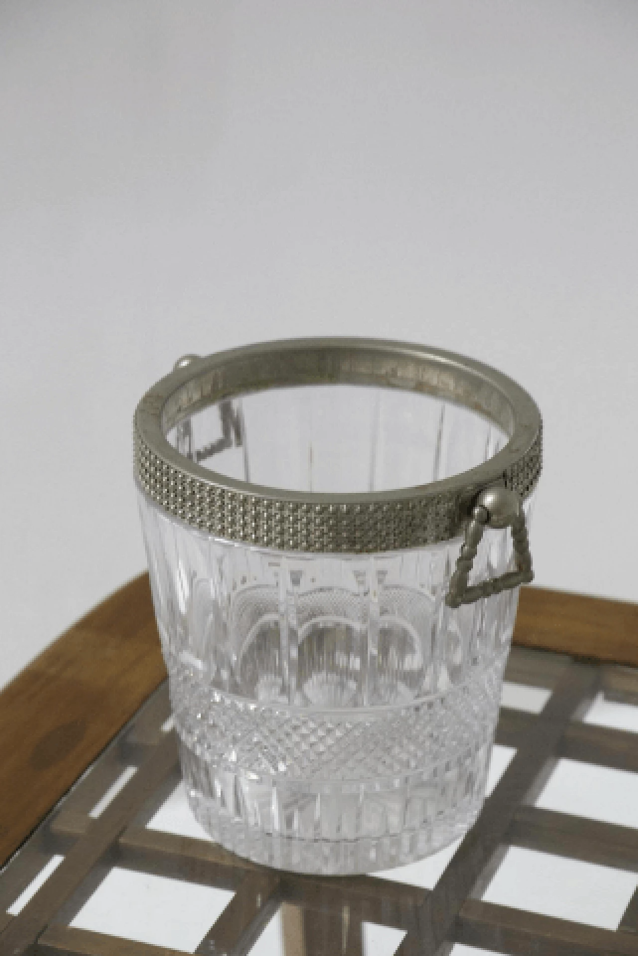Crystal and metal ice bucket by Baccarat, 1950s 2