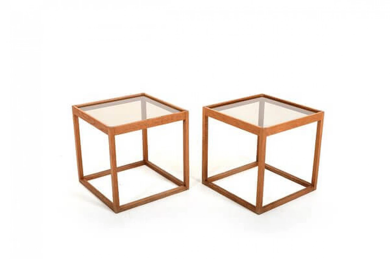 Pair of cubic oak and glass coffee tables by Kurt Østervig for KP Møbler, 1960s 1
