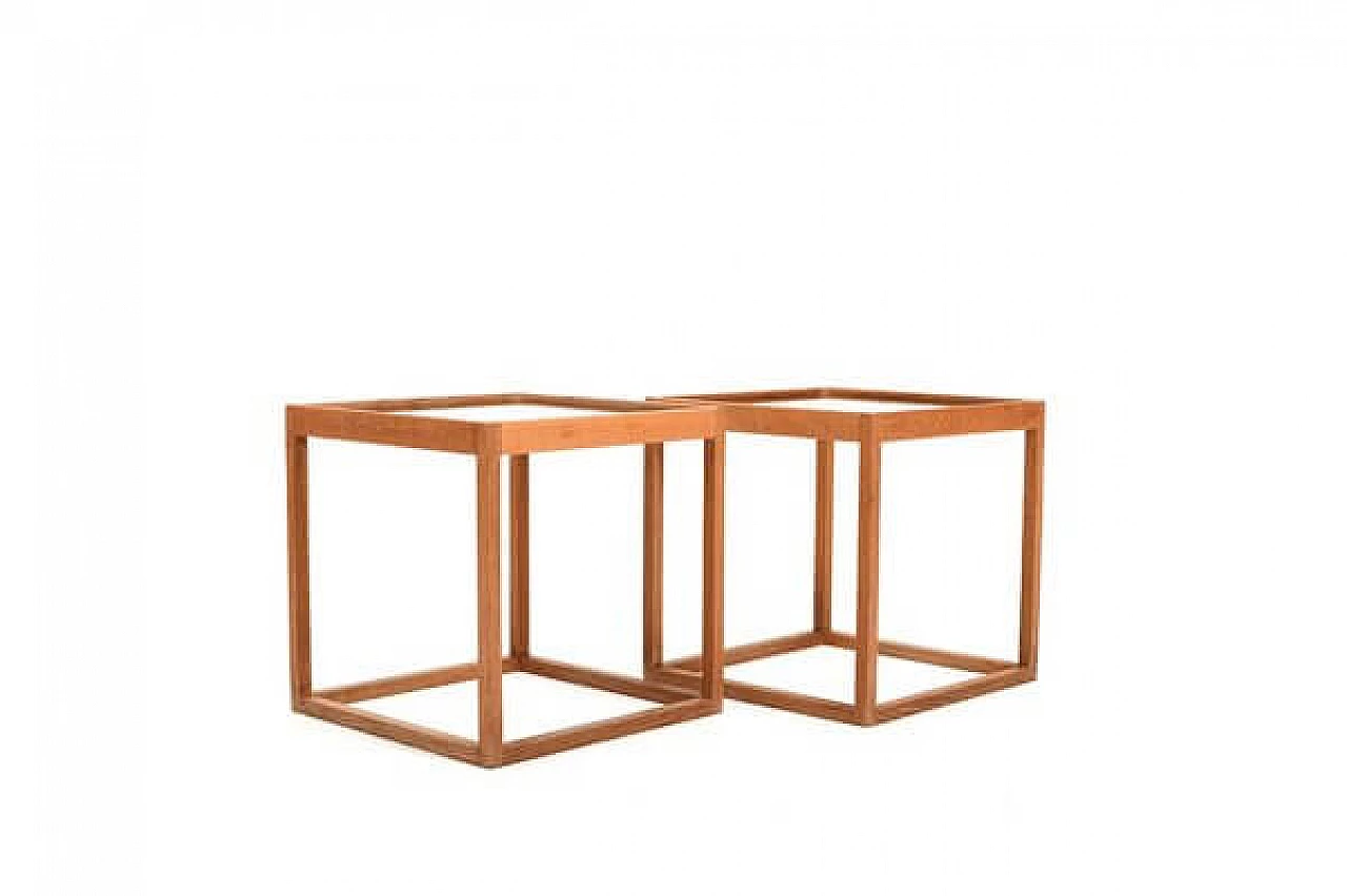 Pair of cubic oak and glass coffee tables by Kurt Østervig for KP Møbler, 1960s 3