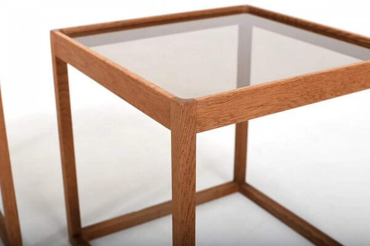 Pair of cubic oak and glass coffee tables by Kurt Østervig for KP Møbler, 1960s 5