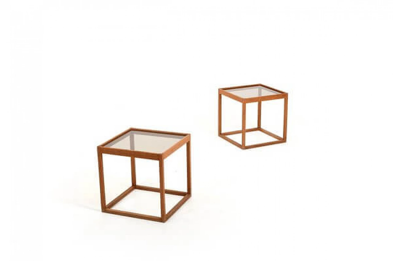 Coppia di tavolini cubici in rovere e vetro di Kurt Østervig per KP Møbler, anni '60 8