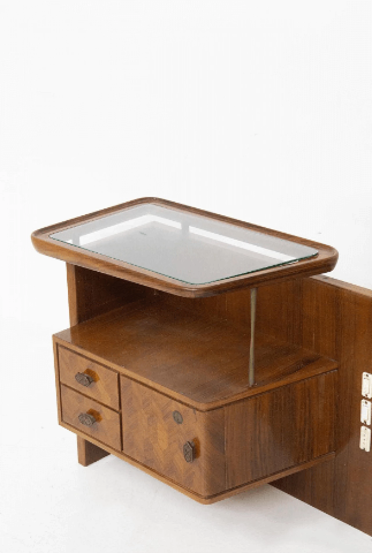 Testiera con comodini in legno e vetro di Luigi Scremin, anni '50 2
