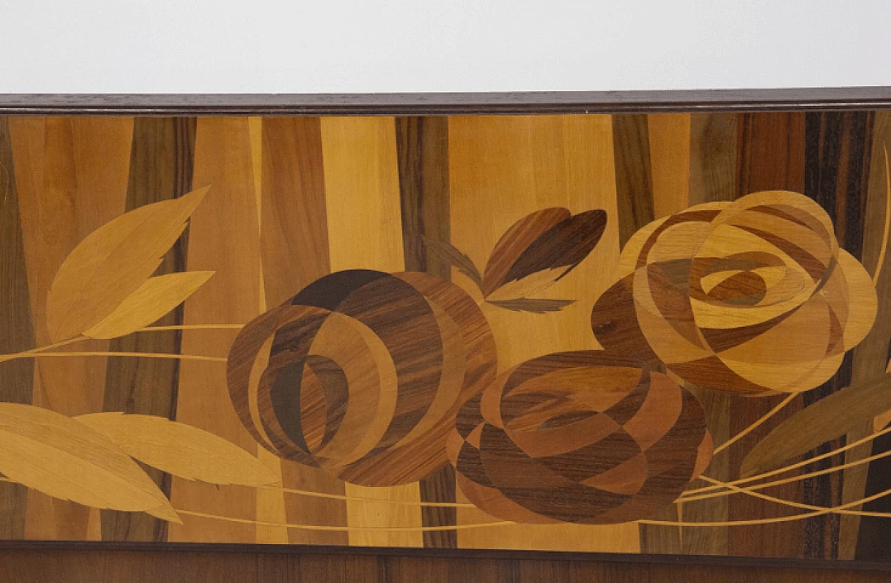 Wood and glass headboard with bedside tables by Luigi Scremin, 1950s 3