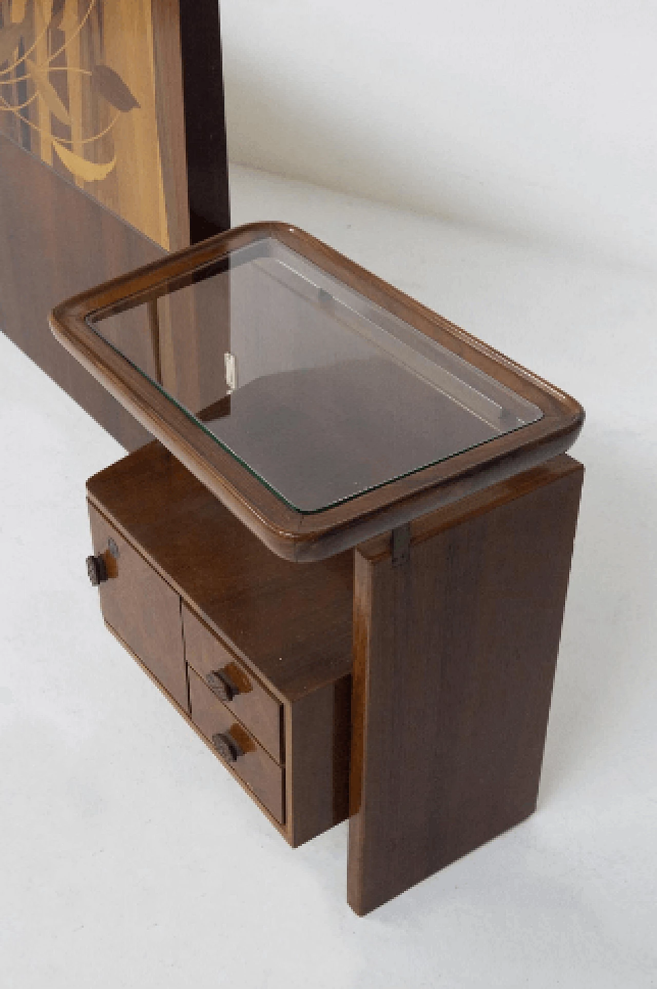 Testiera con comodini in legno e vetro di Luigi Scremin, anni '50 5