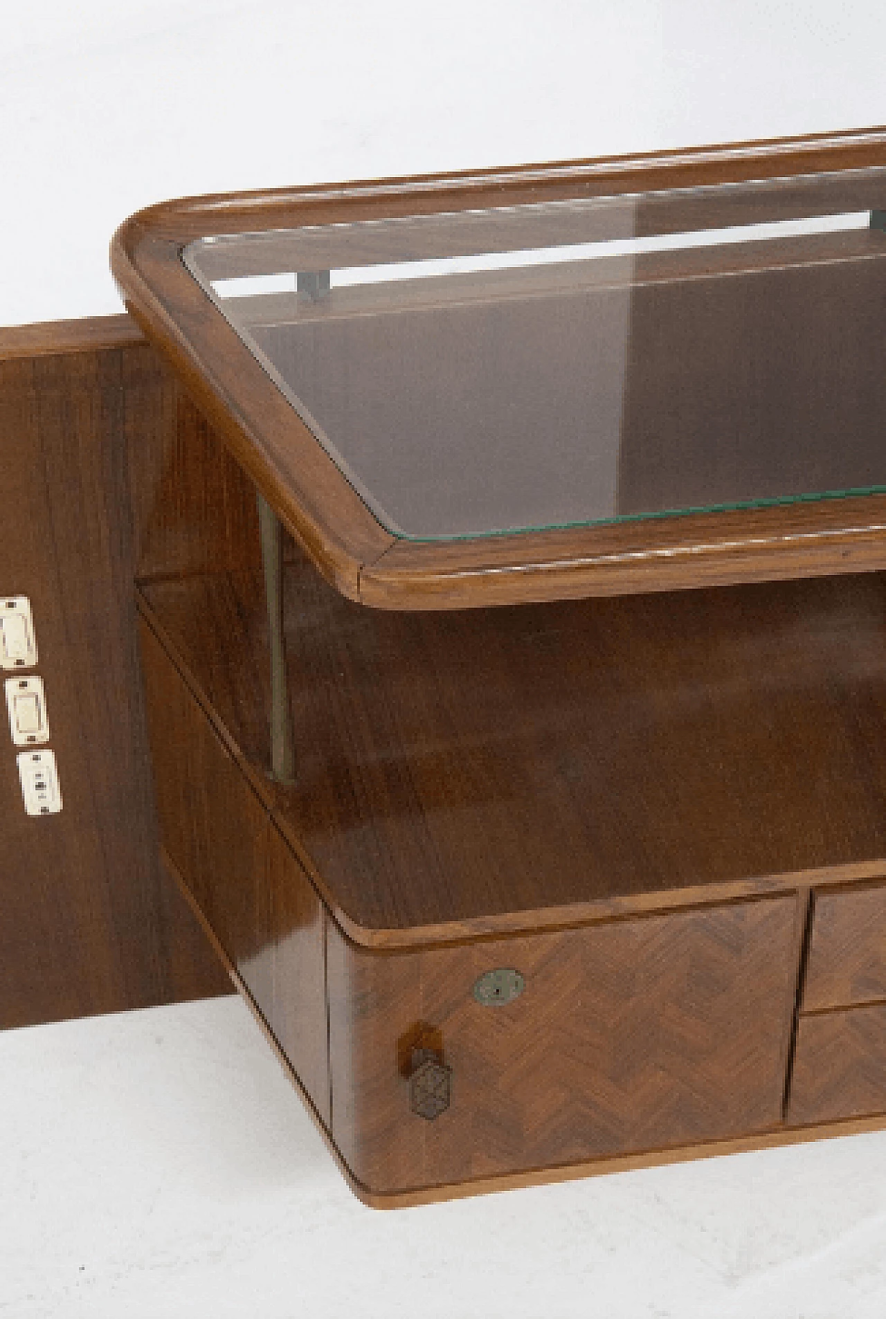 Testiera con comodini in legno e vetro di Luigi Scremin, anni '50 7