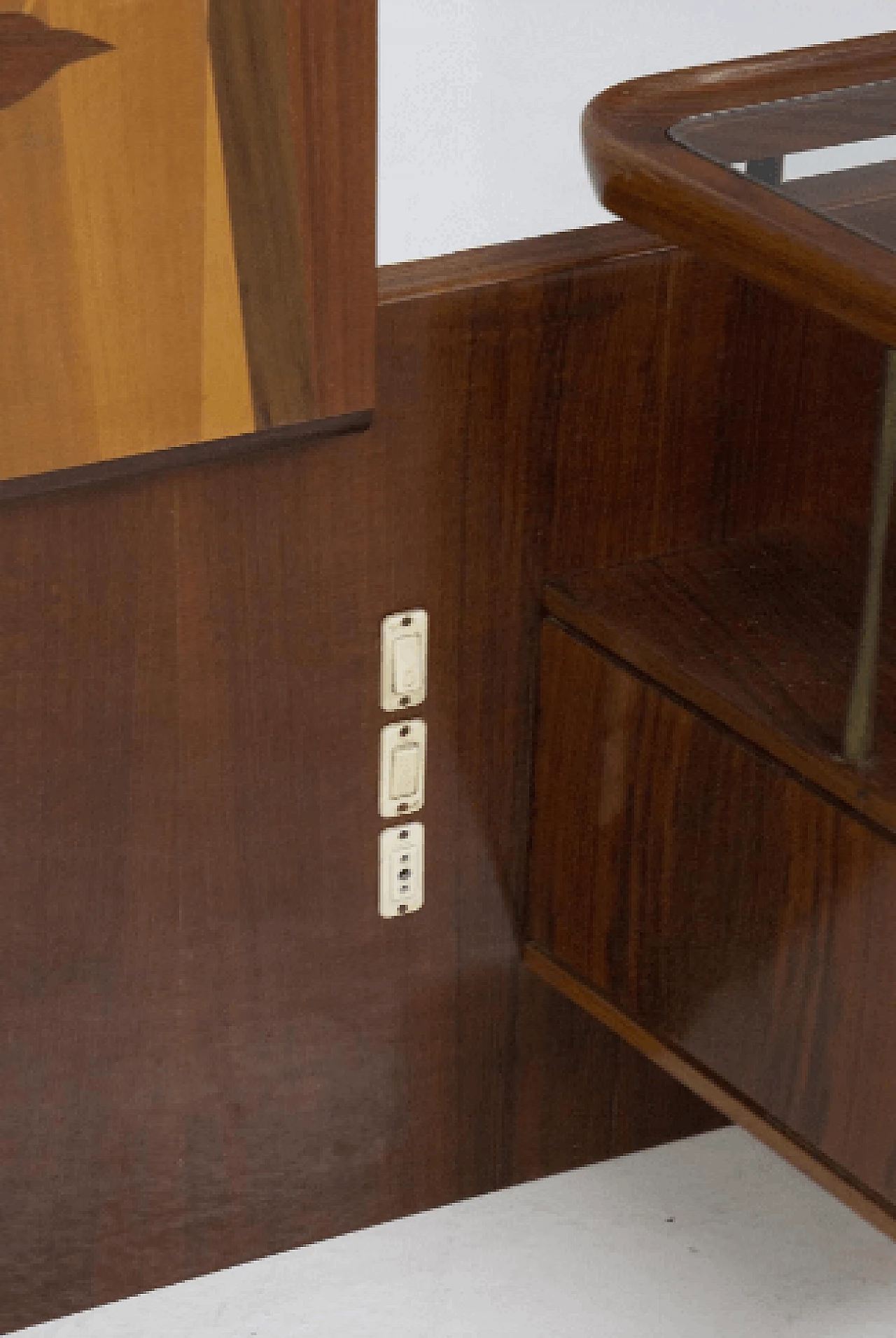 Testiera con comodini in legno e vetro di Luigi Scremin, anni '50 10